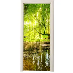 TÜRAUFKLEBER Wald - Landschaft - Wasser - Bäume - Sonne - Grün - Natur 80x215 cm - Türtapete