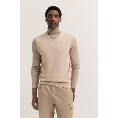 Pullunder BUGATTI "Regular Fit", Herren, Gr. M, beige (30, beige), Strick, 95% Baumwolle, 5% Kaschmir, unifarben, regular fit, V-Ausschnitt, Rippbündchen, Pullover Pullunder, mit V-Ausschnitt aus Baumwolle-Kaschmir