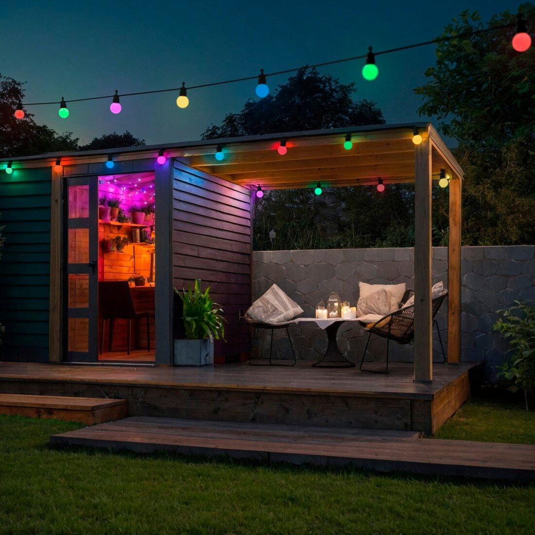 Hama LED-Lichterkette "LED Lichterkette Outdoor (mit App, 12 Glühbirnen, 16 Mio. Farben, 8 m)", bunt, Dioden 12 Stk., Gesamtlänge 5m, Lichterketten, LED-Lichterkette