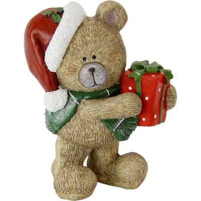 Dekofigur I.GE.A. "Bär mit Geschenk", braun, B:18cm H:25cm, Magnesia, Dekofiguren, Figur Statue Weihnachtsfigur Ornament Weihnachtsdeko Adventskränze