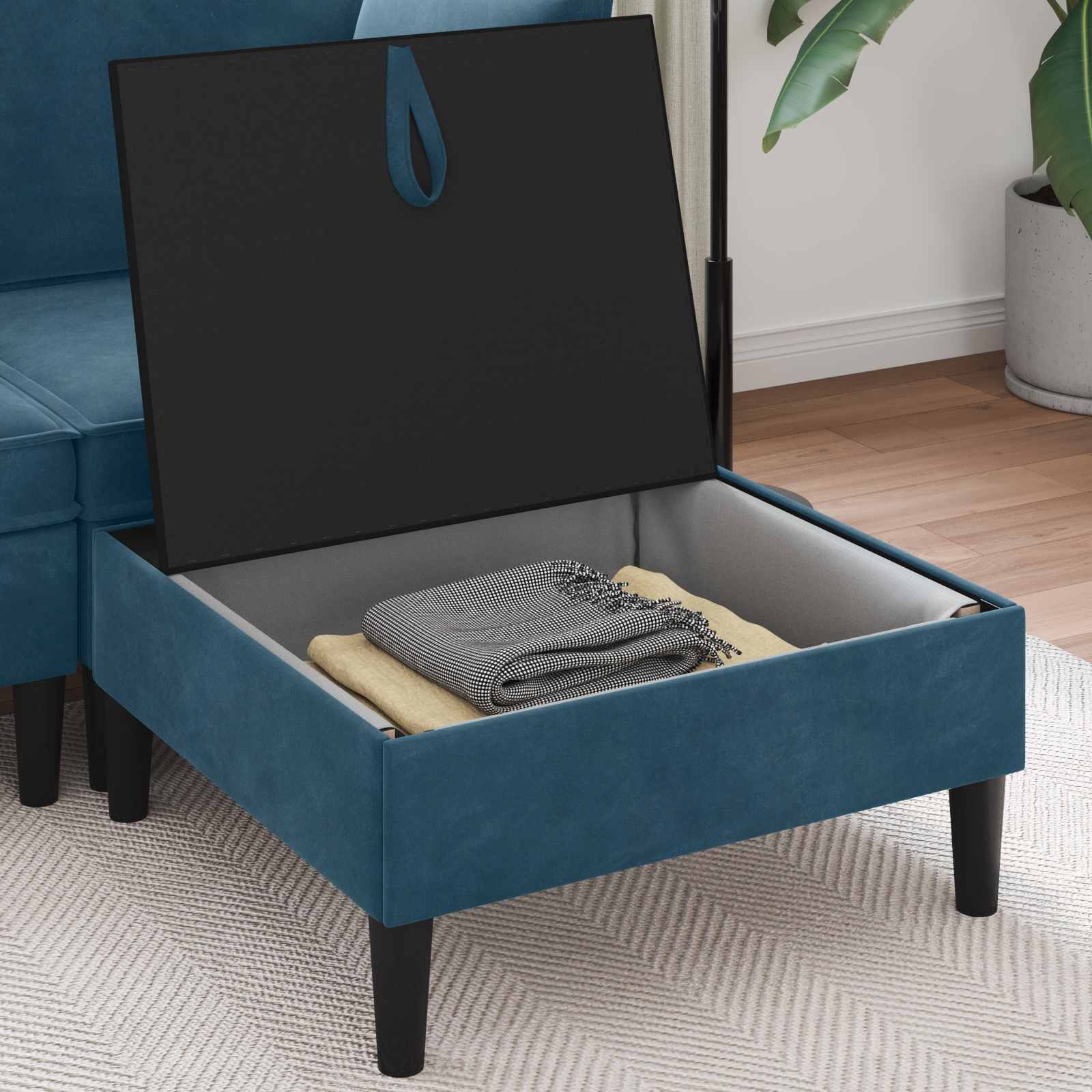 vidaXL Pouf avec Rangement Bleu Velours