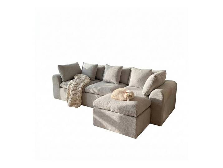 FUFU&GAGA Ecksofa Modulares Wolken-Sofa mit Armlehnen, Bouclé, hellgrau, 275 cm breit