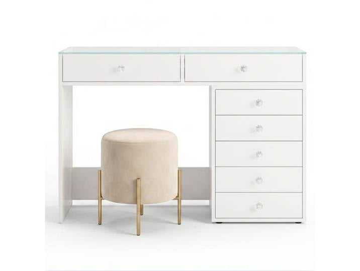 Coiffeuse Homeluxury - Blanche Vitrée 120cm avec 7 tiroirs