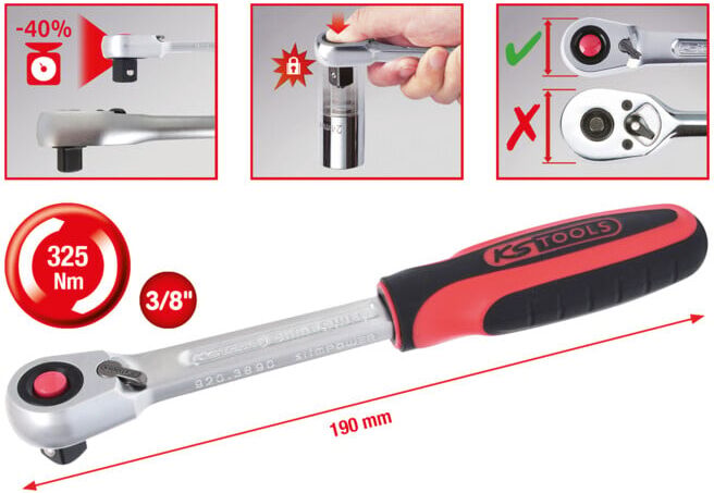 KS Tools Cliquet réversible SlimPOWER 3/8