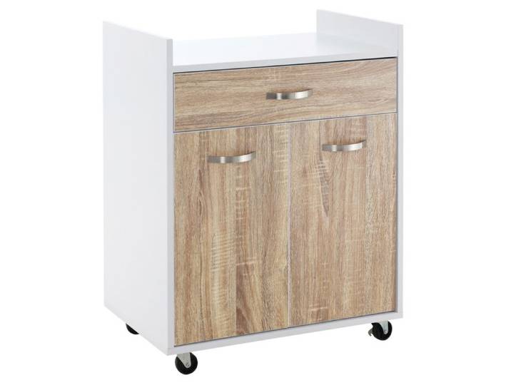 HOMCOM - Chariot de service - Panneaux de particules - 60x40x77cm - Chêne Blanc