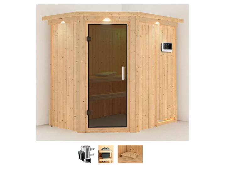 Sauna KARIBU Swantje , beige (naturbelassen), Saunaofen, externe Steuerung, 3,6 kW, Saunen, Sauna, Ofen 3,6 kW externe Strg.easy