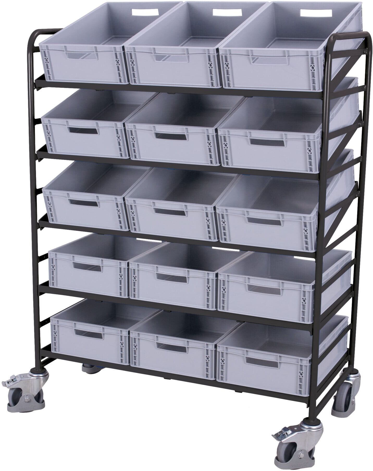 Variofit Eurokastenwagen mit 15 Kunststoffkisten RAL 7016 (sw-610.302/AG)