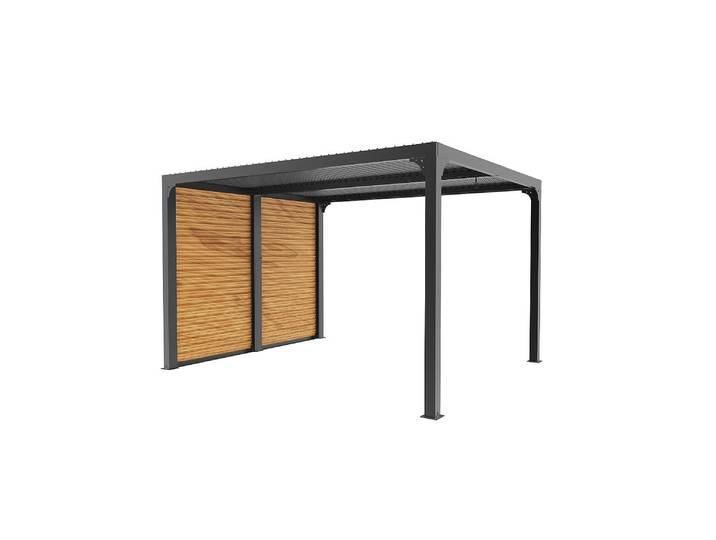 Pergola bioclimatique ALUMINIUM coloris gris anthracite livrée avec des ventelles latérales aluminium mobiles 10,80 m²