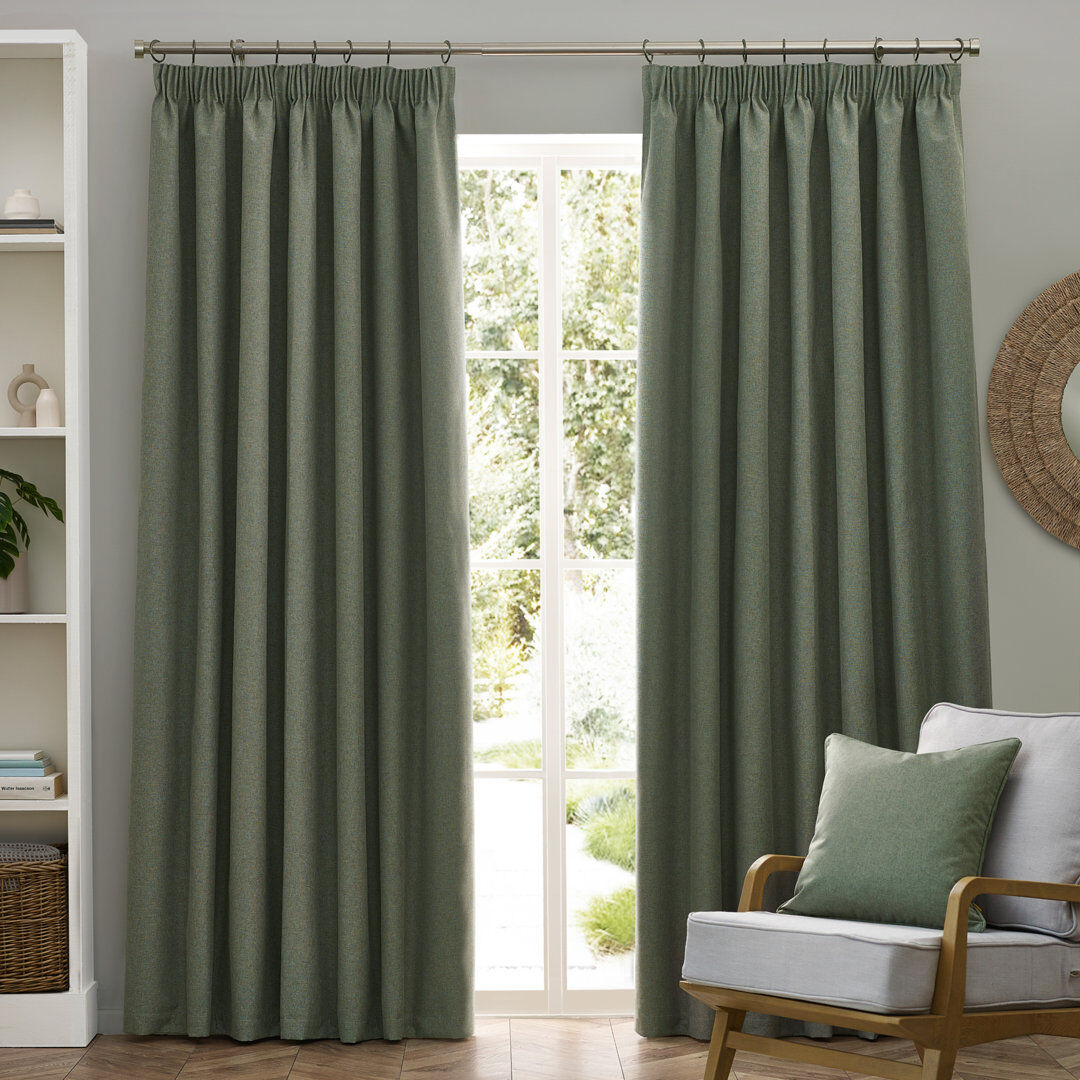 furn. Dawn 100% Blackout Pencil Pleat Curtains Green 168cm x 183cm