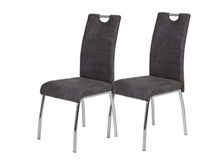 Hela Tische, 2er Set Esszimmerstuhl Küchenstuhl Susi, Mikrofaser Vinatge Anthrazit, Metallgestell + Griff Chrom