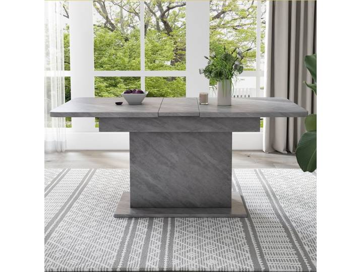 able à manger extensible avec rangement table à manger rectangulaire aspect béton panneaux de particules gris