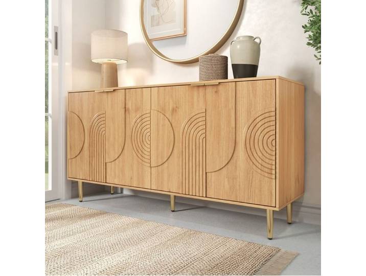 Buffet 140x40x72 cm EVRYAE - 4 portes avec étagères réglables grand espace de rangement - Naturel