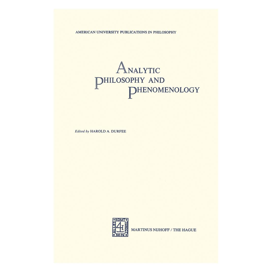 Springer Analytic Philosophy and Phenomenology (Englisch, Softcover, H. A. Durfee) (55506212)