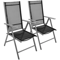 VCM 2er Set Klappstuhl Gartenstuhl Campingstuhl Liegestuhl   für Garten Terrasse Balkon   schwarz / Rahmen grau   Maße H. 105 x B. 56 x T. 65cm