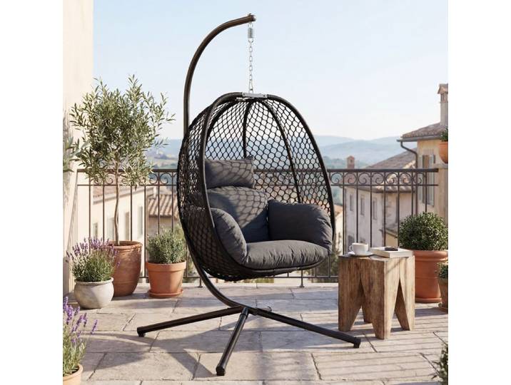 Ya-Home Fauteuil Suspendu Extérieur Pliable Fauteuil Oeuf Réglable en Hauteur Intérieur Extérieur Jardin Balcon Salon Noir