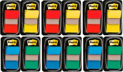 Post-it® Index Haftstreifen 680-P12, ablösbar, B 25,4 x T 43,2 mm, farbig, 8 + 4 Spender gratis, 50 Haftstreifen/Spender