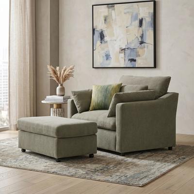 Roundhill Furniture Wilson 2-Piece Living Room Set, Chair and Ottoman