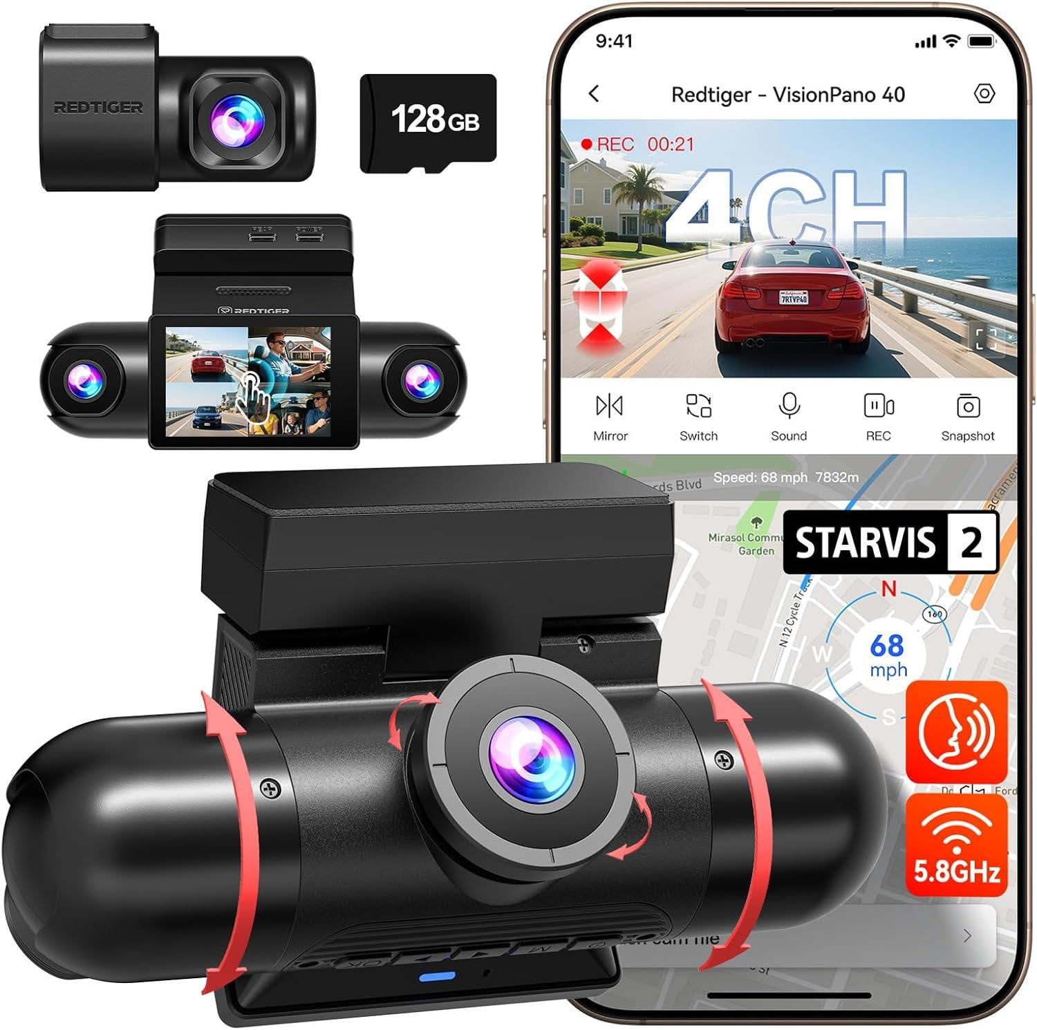 Selius 4-kanaals 360° panorama dashcam voor voertuigen