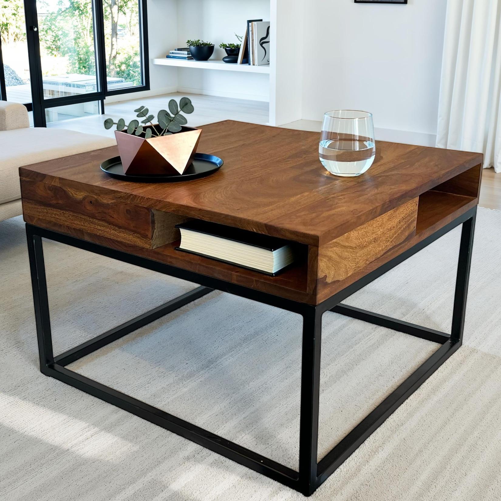 Couchtisch FineBuy Sofatisch Holz Massiv 60 cm Wohnzimmertisch Quadratisch