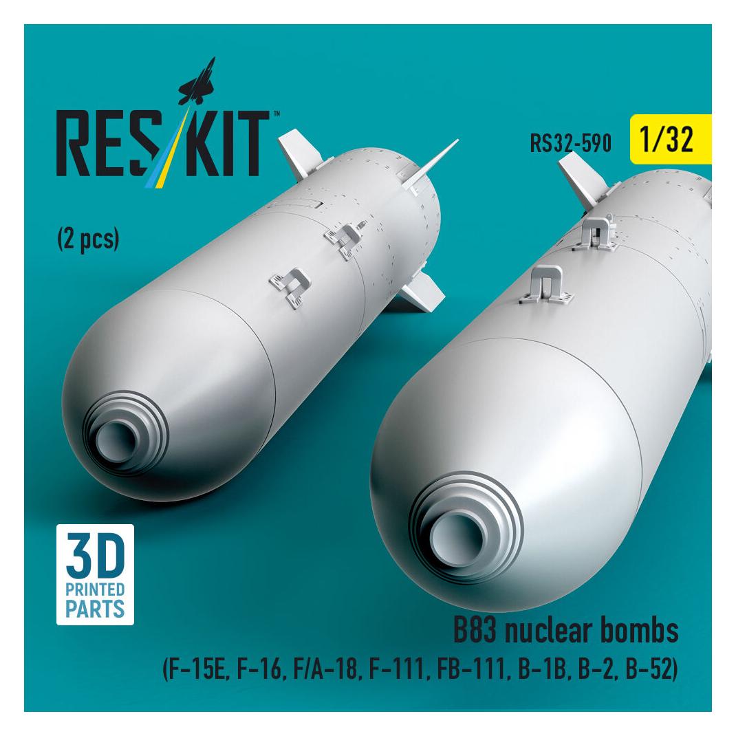 ResKit B83 nuclear bombs (2 pcs) (F-15E, F-16, F/A-18, F-111, FB-111, B-1B, B-2, B-52) (3D Printed) (RS32-0590)