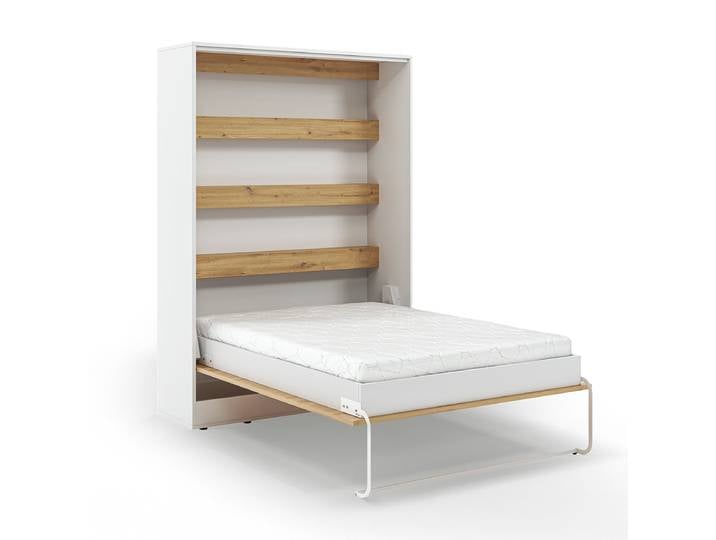 Lit escamotable 140x200 vertical sommier inclus Devon Blanc et Bois