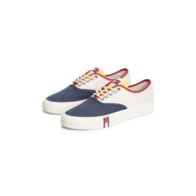 Sneaker TOMMY JEANS "ARCHIVE VULC Y2K COLOR BLOCK", Herren, Gr. 40, Textil, bunt (weiß, blau), Baumwolle, Schuhe Sneaker, Freizeitschuh, Halbschuh, Schnürschuh im auffälligen Kontrastlook