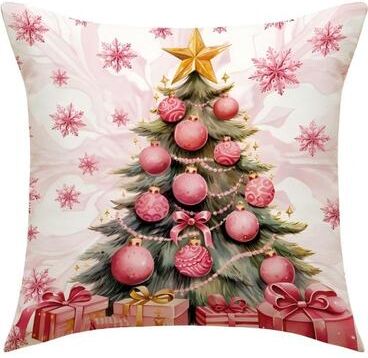 Lush Living Finds Pink Linen Santa Claus, Pink Christmas Pillow Covers, Cute Christmas Printed Pillow Covers For Living Room Home style 3