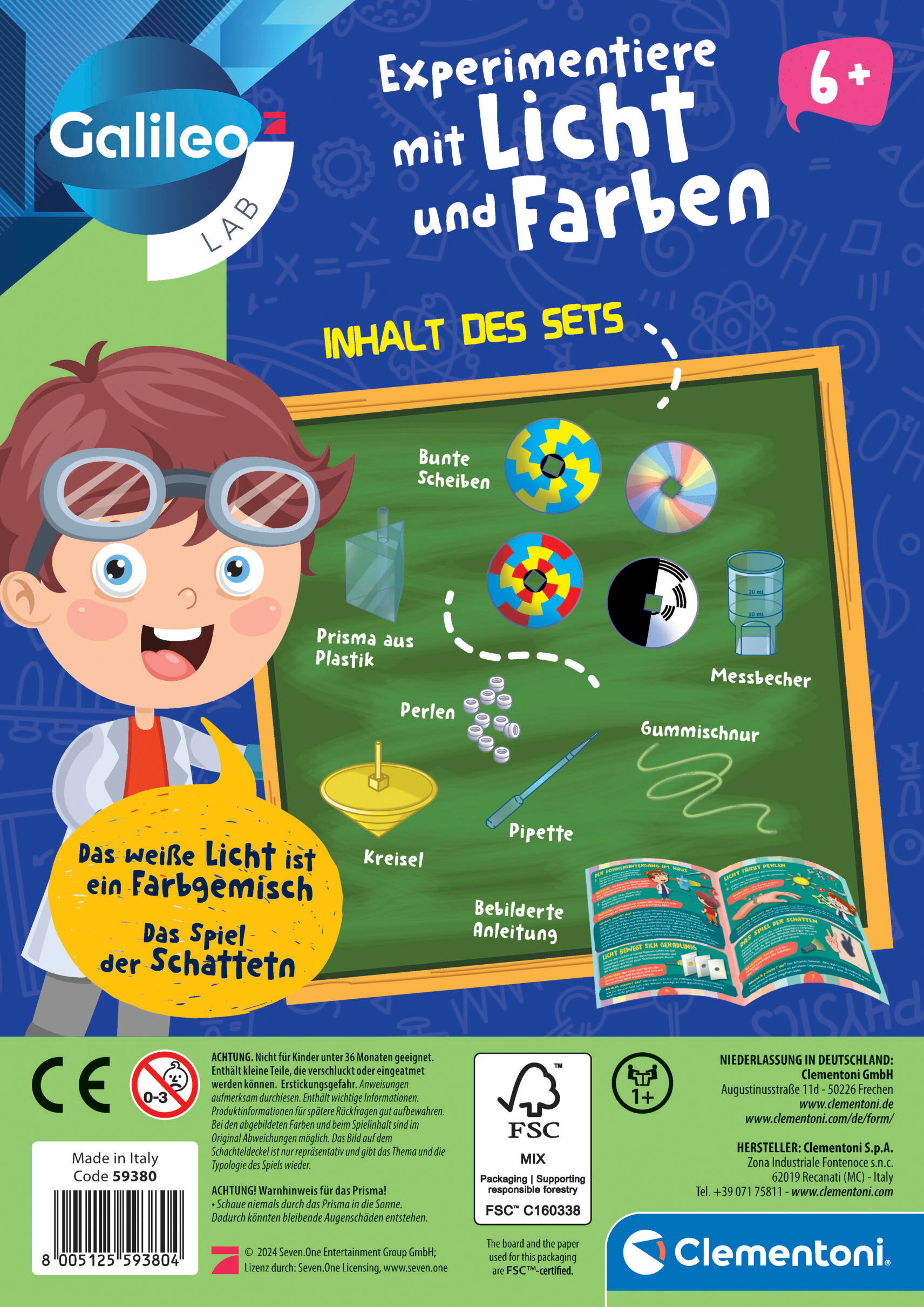 Experimentierkasten CLEMENTONI "Galileo Lab, Experimentiere mit Licht und Farben", bunt (weiß, neutral), Experimentierkästen, Kinder, Experimentierkasten, Made in Europe
