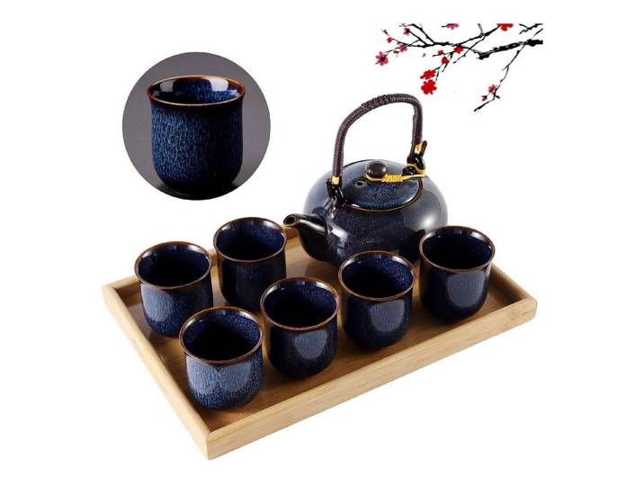 DUJUST Teeservice Japanisches Porzellan Teeservice Set dunkelblau 700ml