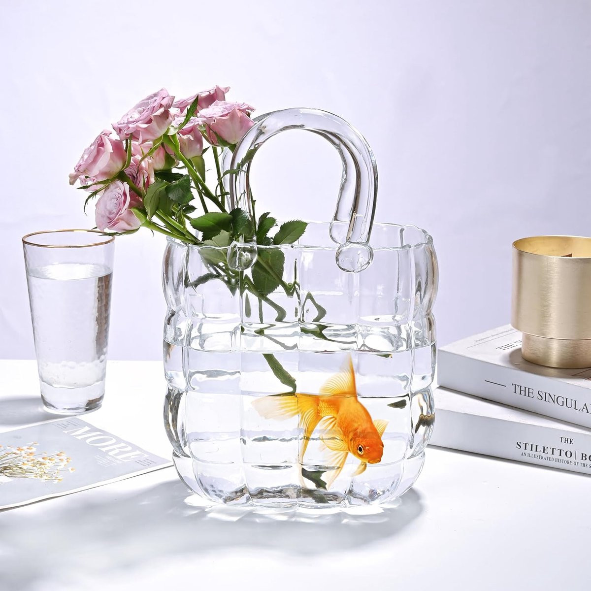 Glazen Handtas Vaas voor Bloemen Decoratie - Helder - Hoogte: 29 cm
