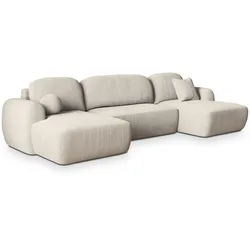 WOHNLANDSCHAFT SAVONA P Creme Kordstoff mit Schlaffunktion