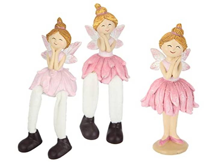 Set Elfen Kantenhocker Figur Fee Statue Ornament Dekofigur Dekoelement Figur Motiv zum Dekorieren Zierelement Geschenkidee Märchenfigur romantische Deko für Mädchenzimmer rosa Ballerina Ballett