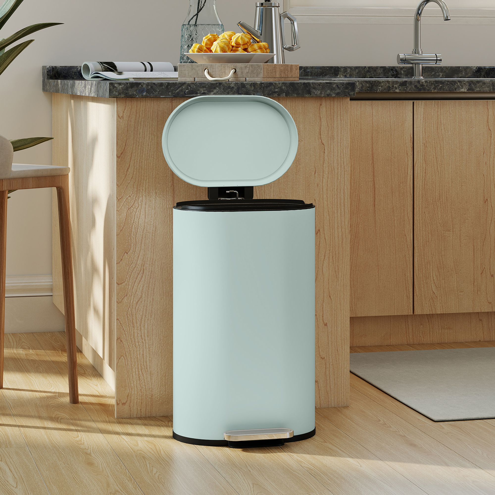 Homcom Pattumiera da cucina 30 L a pedale con coperchio soft-close, verde   Aosom Italy