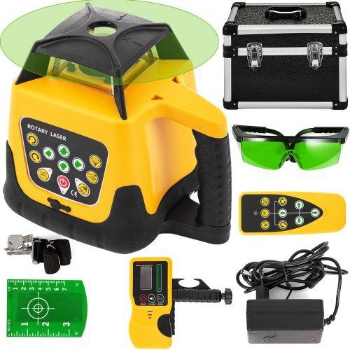 VEVOR Professionele Roterende Groene Laser met 360 graden bereik tot 500 m, Water- en Stofdicht, inclusief Afstandsbediening en Accessoires in Gereedschapskoffer