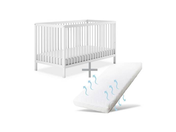 Ehrenkind Babybett PUR inkl. Matratze aus massivem Buchenholz, Gitterbett, Baby Bett, Babybett 60x120 cm