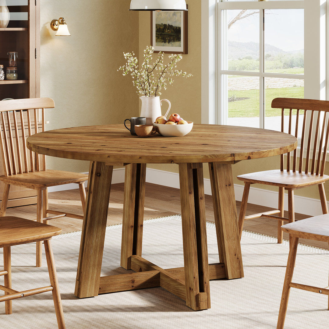 Blue Elephant Round Wood Top Dining Table with Wood Base Brown