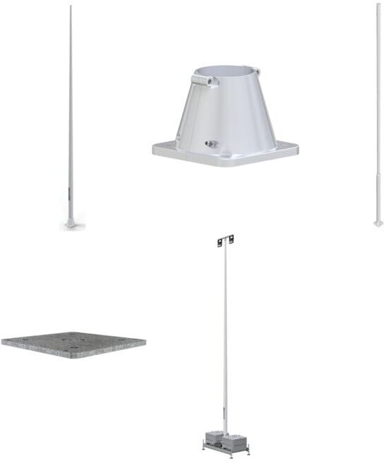 Set Schake Alu-Lampenmast 10m + Schake Lampenmast + Schake Adapterplatte für Alumasten + Schake Sockelbefestigung für Alumasten + Schake Lampenmast-Sets