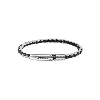 Armband POLICE "Modish", schwarz (schwarz, weiß, edelstahlfarben), Armbänder, Herren, 21cm, Edelstahl Leder, Edelstahl, Leder, Armband