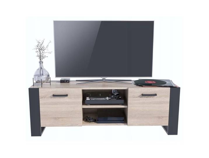 Meuble TV ALBA - Design Élégant - 150cm x 50cm x 43 6cm - Chêne Sonoma-Noir