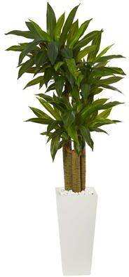Nearly Natural 5' Cornstalk Dracaena Artificial Plant in White Tower Planter