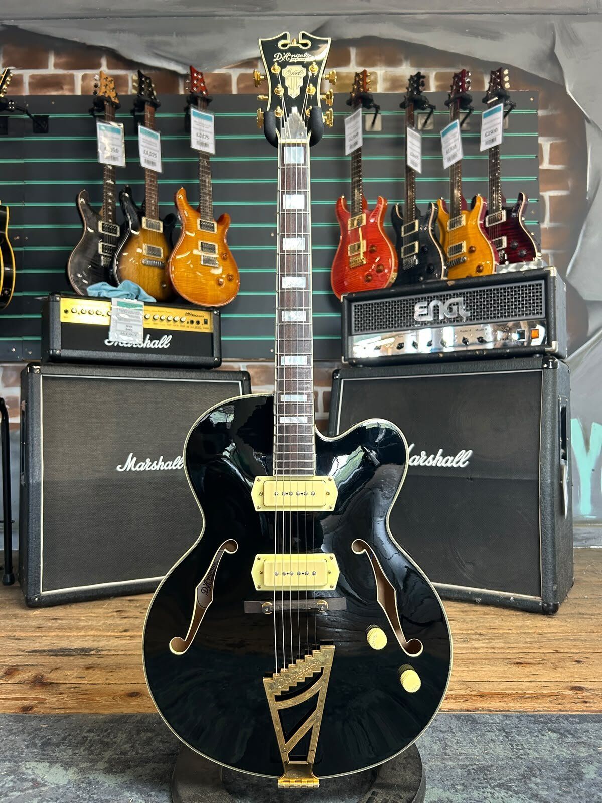 D'Angelico Excel EX-59 P90 Solid Black 2016 Hollow Body Electric Guitar   black - Refurbished