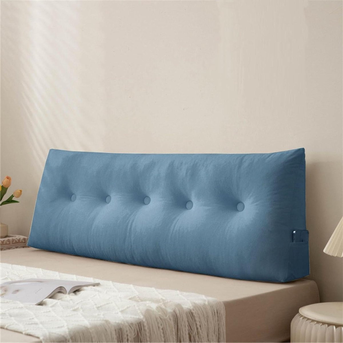 Blauw Wedge Kussen - Ergonomisch Driehoekig Leeskussen voor Rugsteun - B/D/H: 120 x 40 x 12 cm