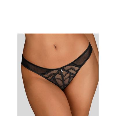 Tanga LASCANA, Damen, Gr. 40/42, Spitze, schwarz, Spitze, Obermaterial: 49% Polyamid, 36% Polyester, 15% Elasthan, Unterhosen Tanga, mit dekorativen Satinbändern, transparente Unterwäsche, Reizwäsche
