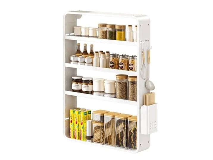 Gewürzregal Gewürzhalter 4-stöckiges Gewürzregal Zur Wandmontage, Platz-Aluminium-Gewürzregal Für Aufhängen, Organizer, Gewürzregal Für Küche Und Badezimmer Gewürzständer Gewürz Regal (Color : White
