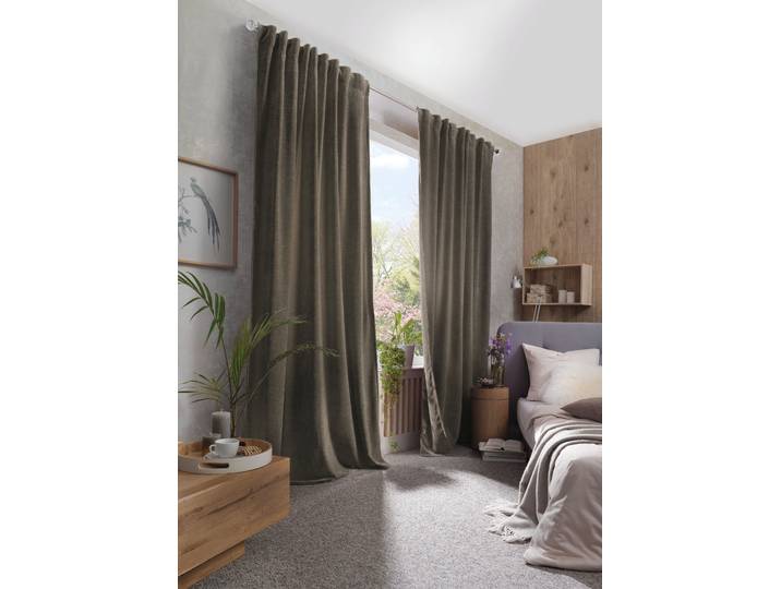 Vorhang HOME BASICS WOLLY Gr. 6, grau (stein), B:135cm H:245cm, Polyester, Gardinen, Vorhang, Chenille