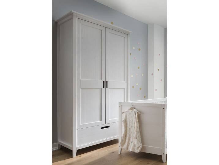 Kleiderschrank 2-trg. 'Maja' 100cm Kiefer massiv weiß lackiert