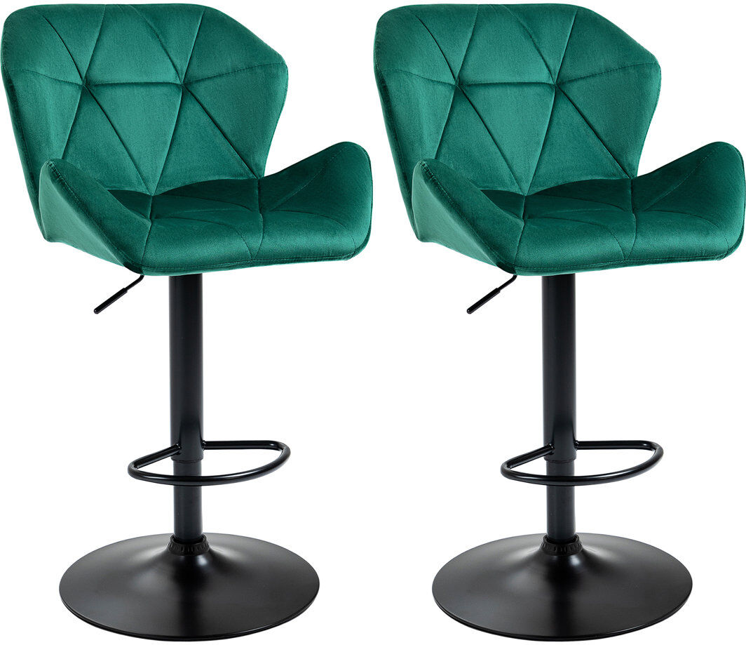 Brayden Studio HOMCOM Set Of 2 Luxurious Velvet-Touch Bar Stools Metal Frame Footrest Green 57cm W X 58cm D