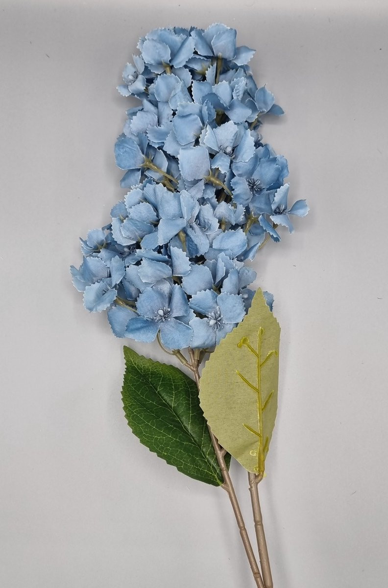Blauwe kunsthortensia met 2 bloemen en 1 tak voor grafdecoratie, Hoogte: 86 cm
