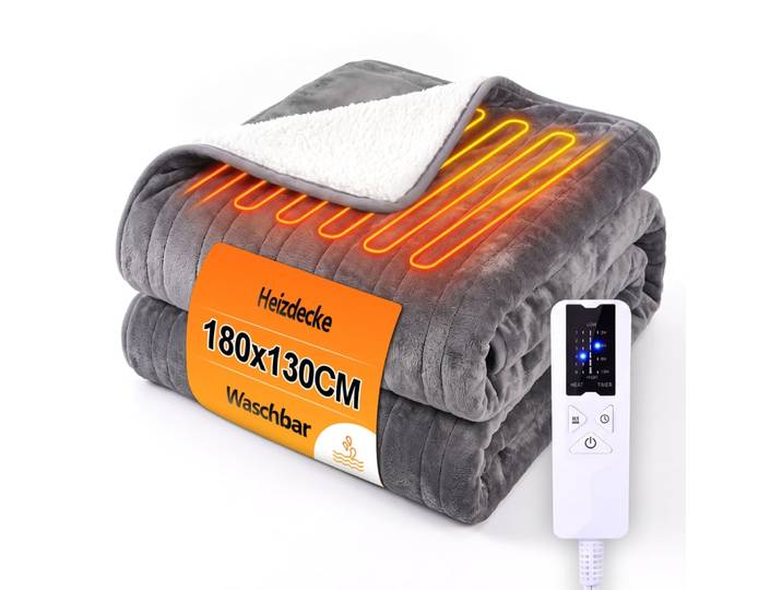 Couverture électrique flanelle sherpa 180x130 cm gris foncé