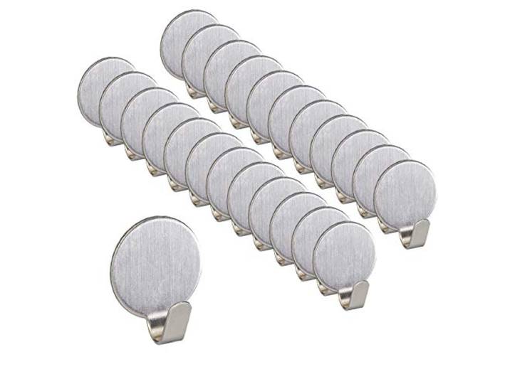 Relaxdays Crochet autocollant\, lot de 24\, porte-clés en inox\, cuisine & salle de bain\, accroche-muraux ronds\, argent